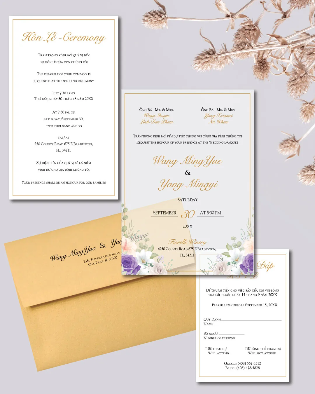 AP Printing - Frame Flowers Purple Acrylic Wedding Invitation - Custom Printing Services