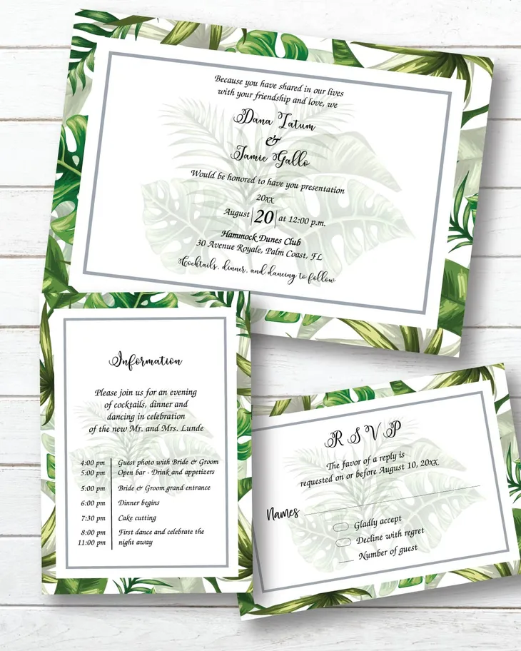AP Printing - Tropical Leaf Elegance Simple Flat 5x7 Wedding Invitation - Custom Printing Services