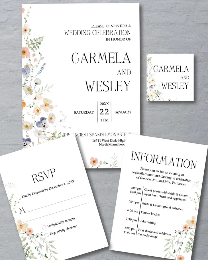 AP Printing - Blooming Love Story Simple Flat 5x7 Wedding Invitation - Custom Printing Services