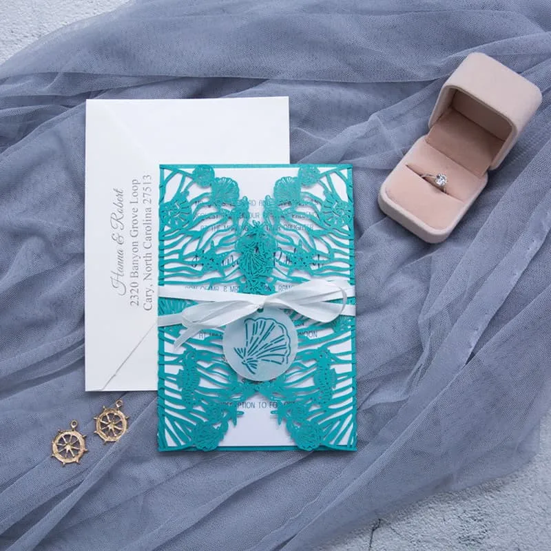 Gold Floral Foil Laser Cut Wrap Wedding Invitation