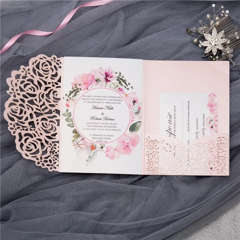 Gorgeous Lace Foil Laser Cut Wedding Invitation