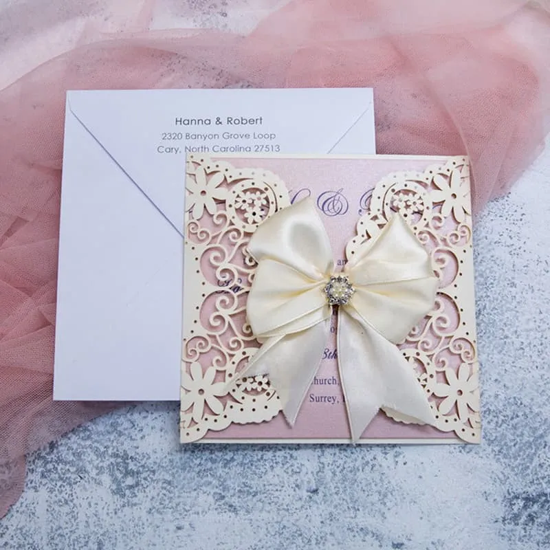 Metallic Gold Laser Cut Pocket Wedding Invitation
