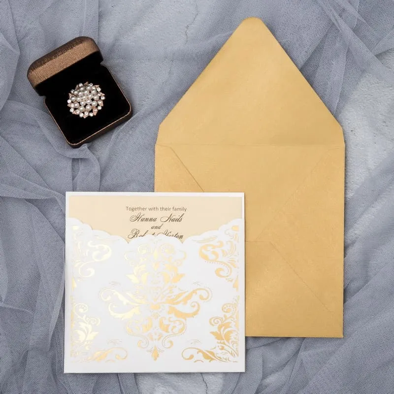 Rustic Lace Glittery Laser Cut Wedding Invitation