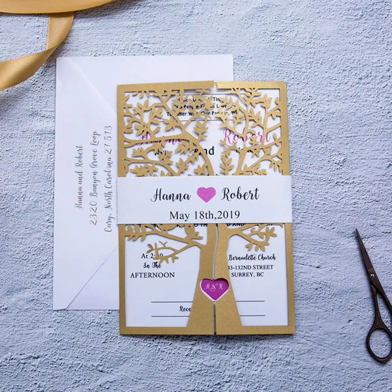 Silver Lace Foil Laser Cut Wrap Wedding Invitation