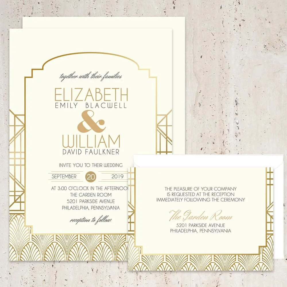 Golden Carvings Foil Fancy Luxury Wedding Invitation