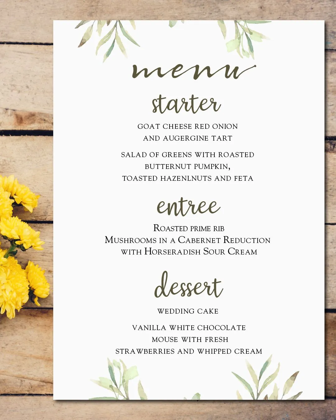 Wedding Menu