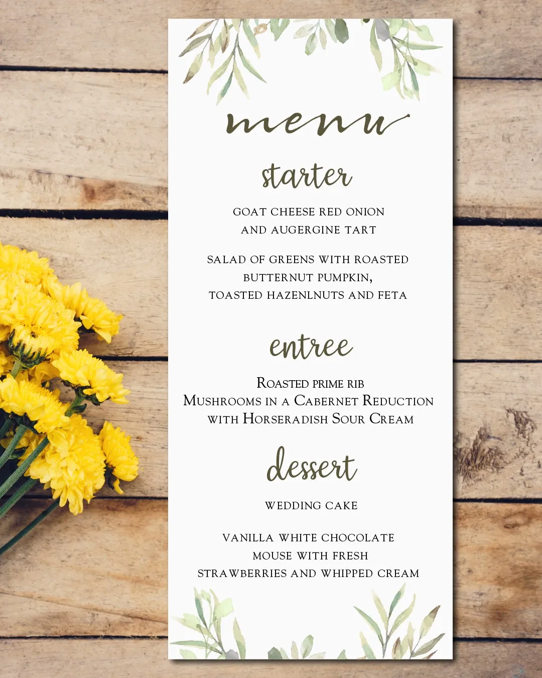 Wedding Menu