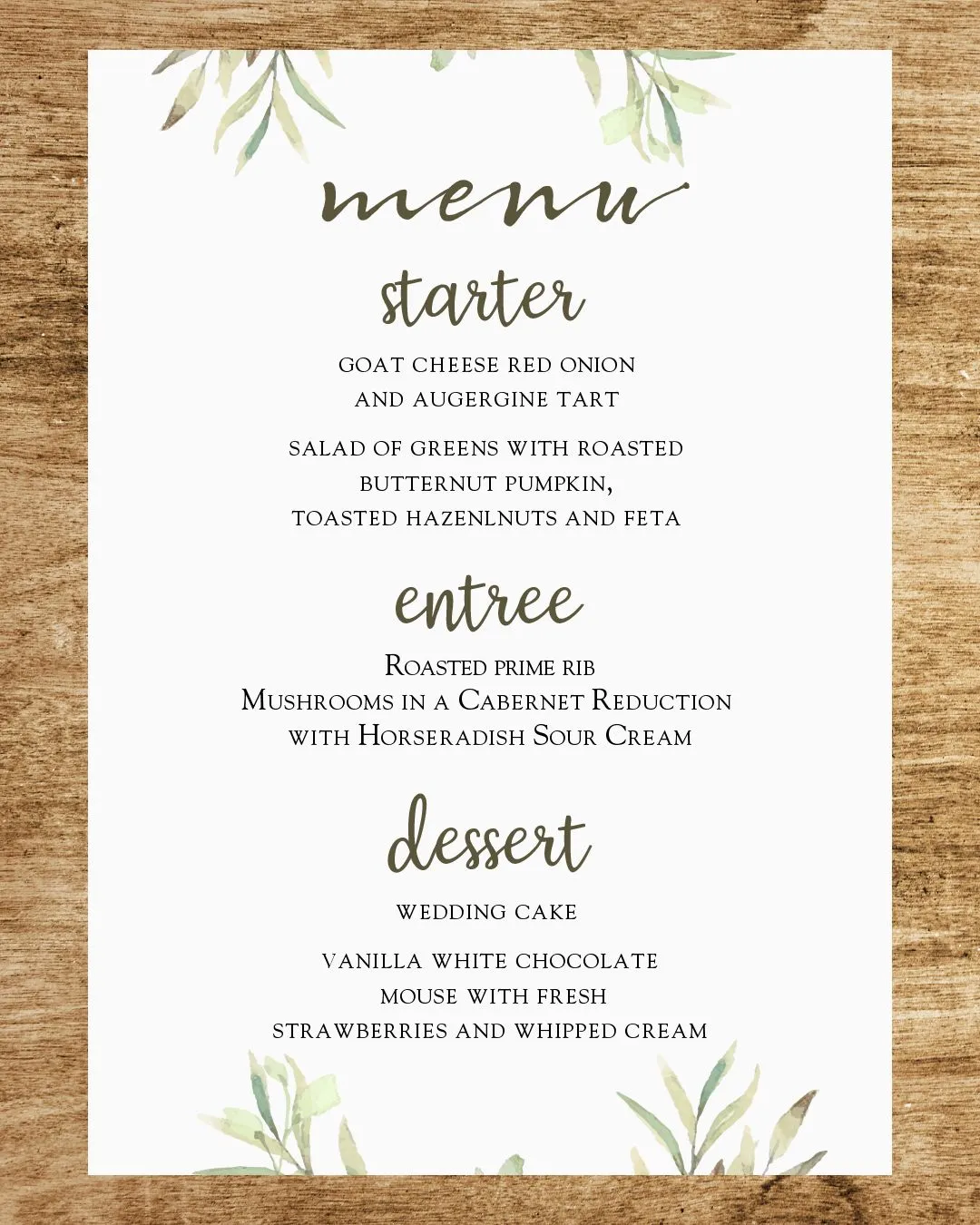 Wedding Menu