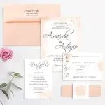 Coral Peach Strokes Spanish & English Elegant Wedding Invitation