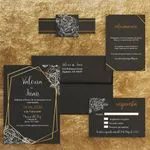 Gold Geometric and White Floral Spanish & English Elegant Wedding Invitation