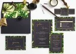 Monstera Leaf with Gold Border Spanish & English Elegant Wedding Invitation