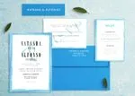 Painted Blue Border Spanish & English Elegant Wedding Invitation