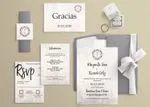 Rustic Silver Spanish & English Elegant Wedding Invitation