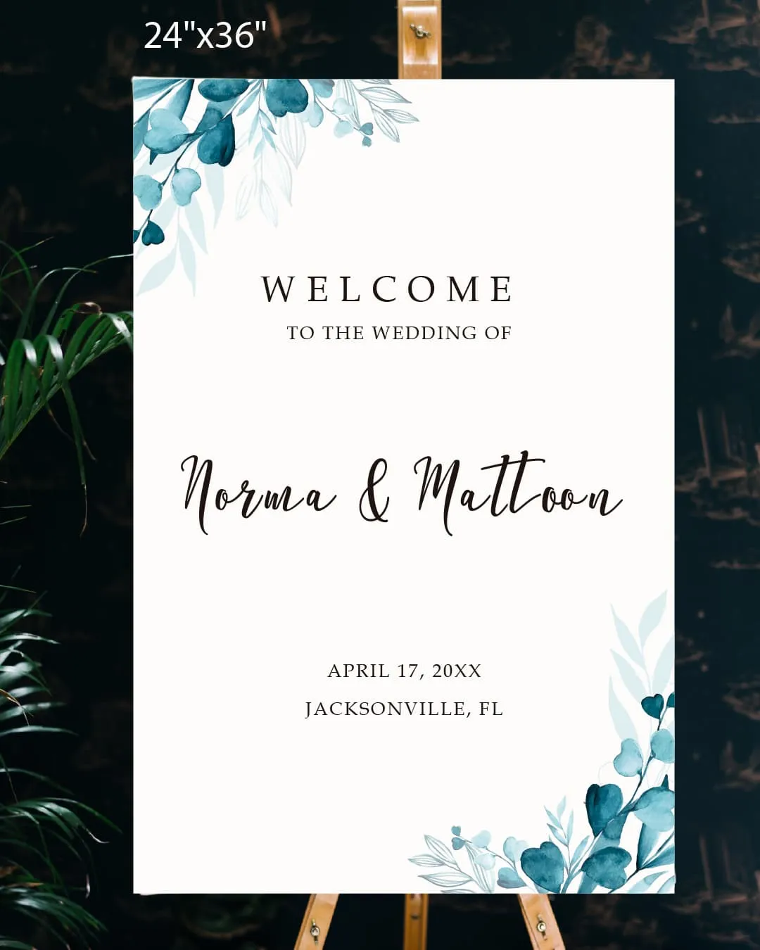 Blue Leaves Border Welcome Sign
