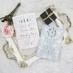 CL-SLIDER-57 M-N White Lotus with Ribbon Laser Cut Wedding Invitation
