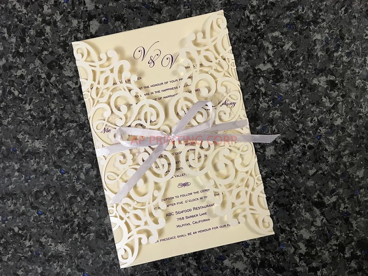 CL-WRAP-66 NMM White Leaves and Vines Laser Cut Wedding Invitation