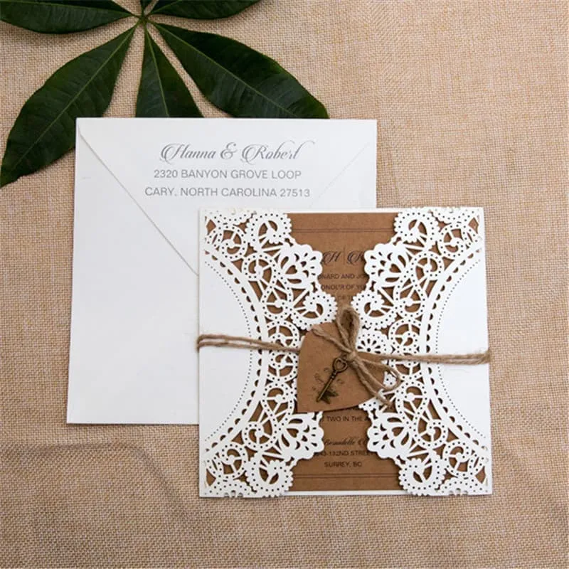 CL-WRAP-66 NMM White Leaves and Vines Laser Cut Wedding Invitation