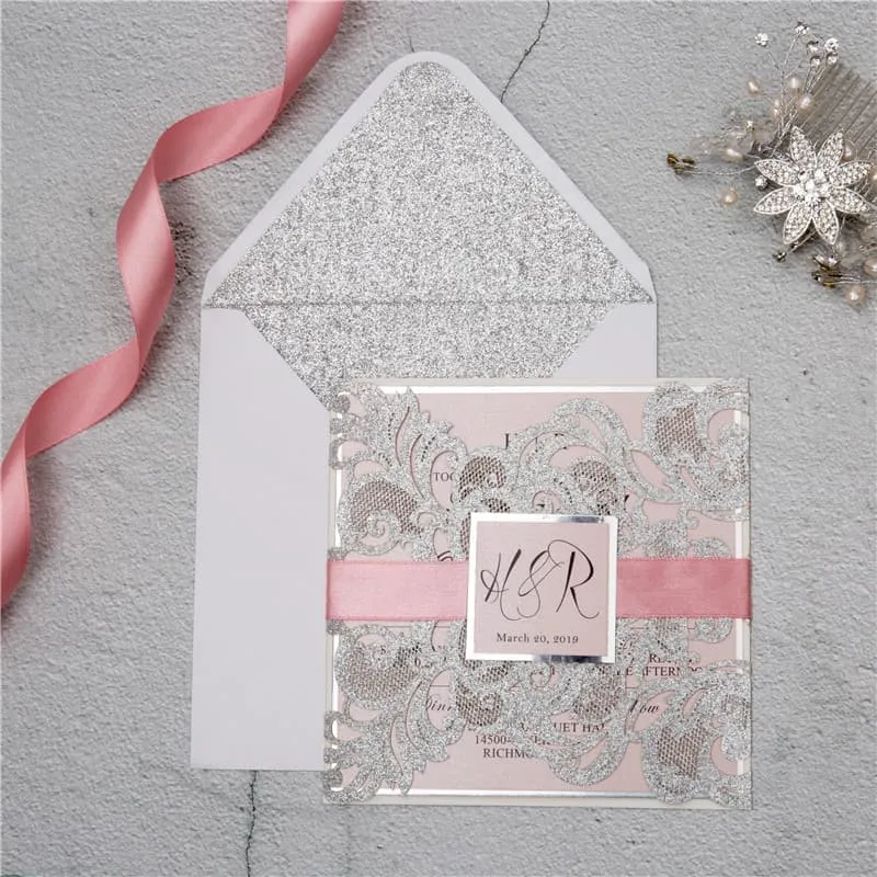 CL-WRAP-66 MPM White Table Setting Lace Laser Cut Wedding Invitation
