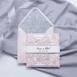 Silver Lace Glittery Laser Cut Wrap Wedding Invitation
