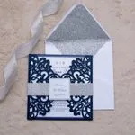 CL-PF-57 M-M Gold Heart Diamond Drop Laser Cut Wedding Invitation