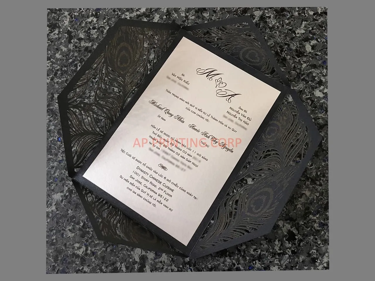 CL-SLIDER-58 M-M Red Peony Tall Slider Laser Cut Wedding Invitation
