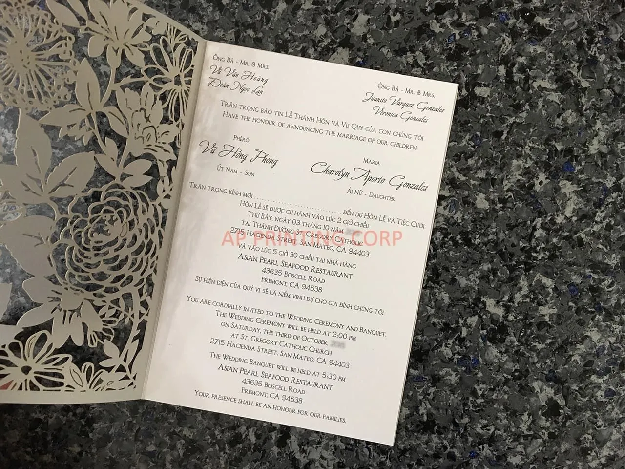 CL-WRAP-57 M-M Gold Flowers and Butterfly Wrap Laser Cut Wedding Invitation