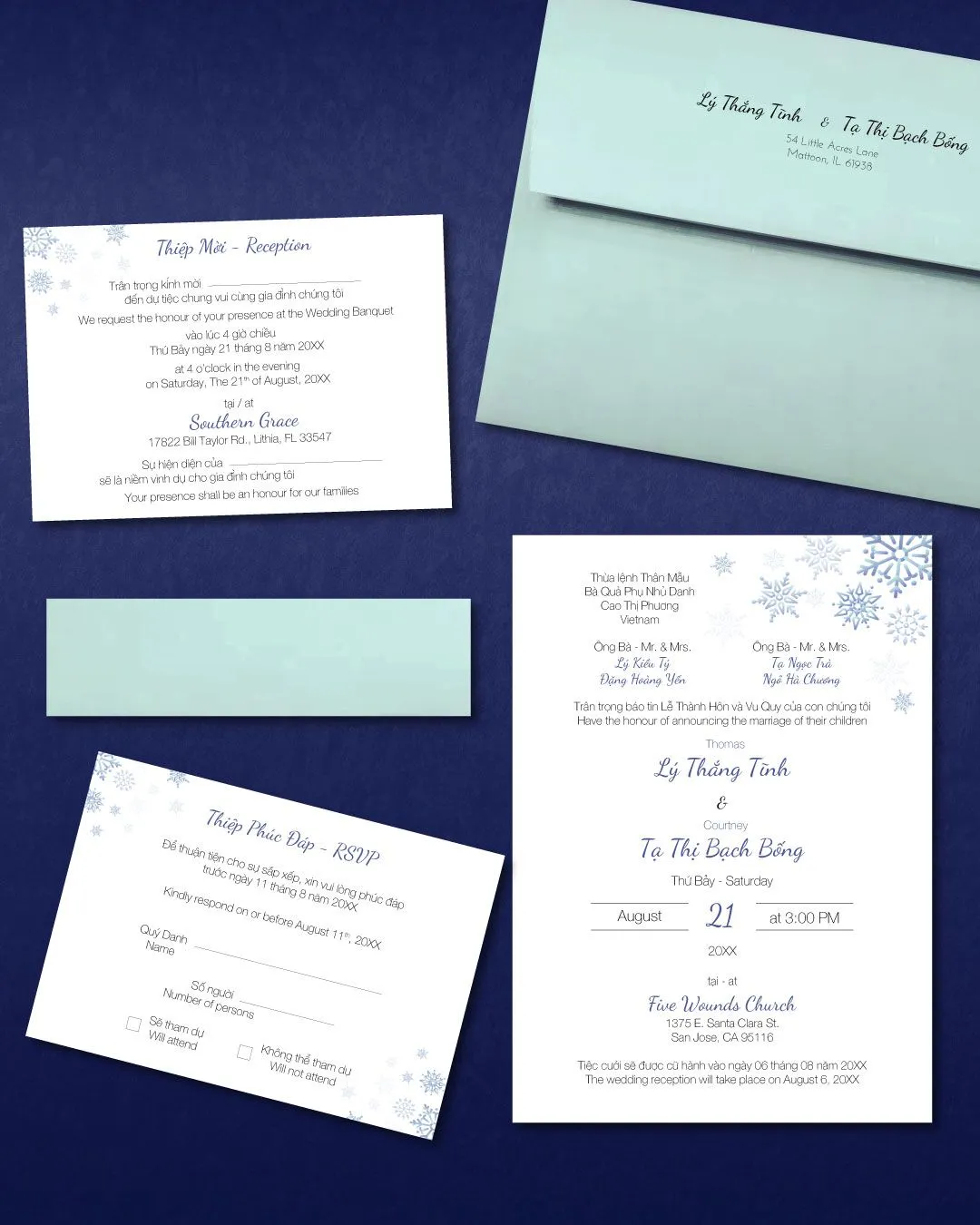 Delicate Snow Debris Simple Flat 5x7 Wedding Invitation