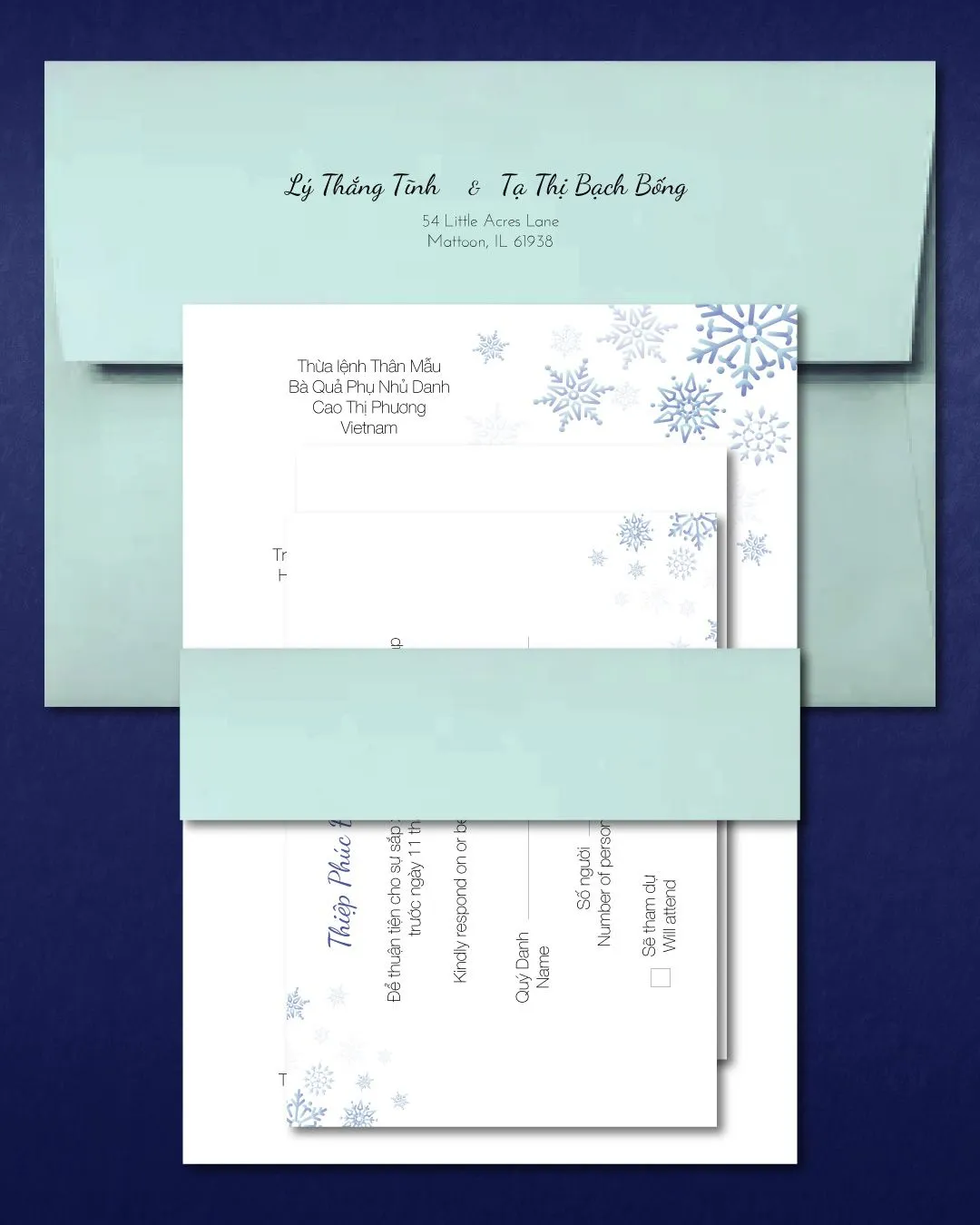 Delicate Snow Debris Simple Flat 5x7 Wedding Invitation