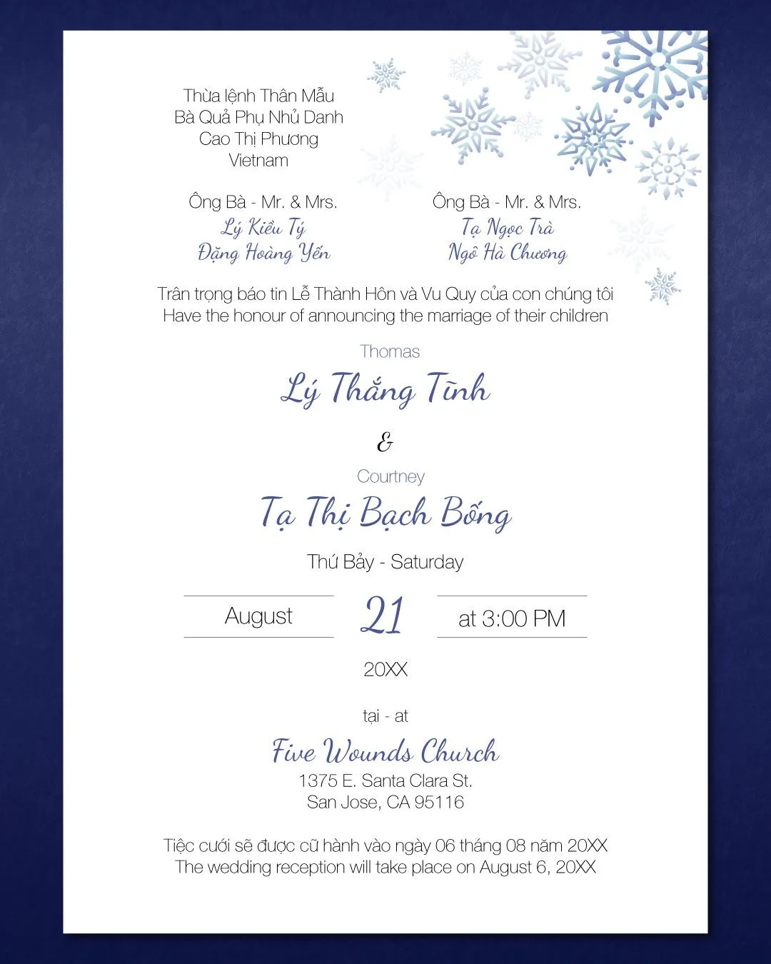 Delicate Snow Debris Simple Flat 5x7 Wedding Invitation
