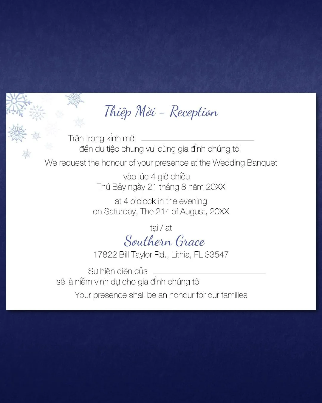Delicate Snow Debris Simple Flat 5x7 Wedding Invitation