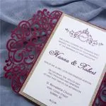 Glittery Rose Tri-Fold Laser Cut Pocket Wedding Invitation