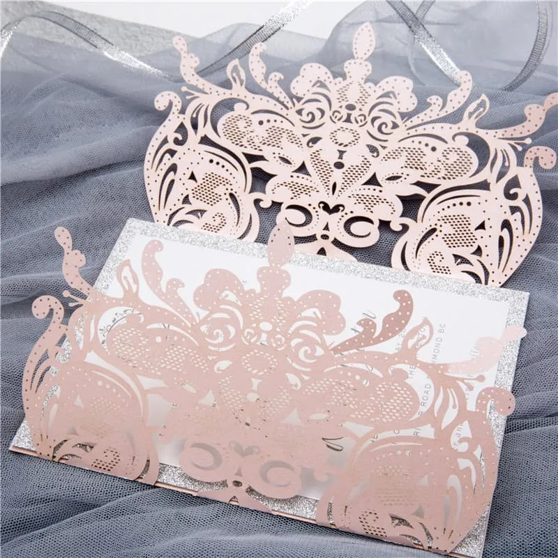 Gold Heart on Fairy Vine Laser Cut Wedding Invitation