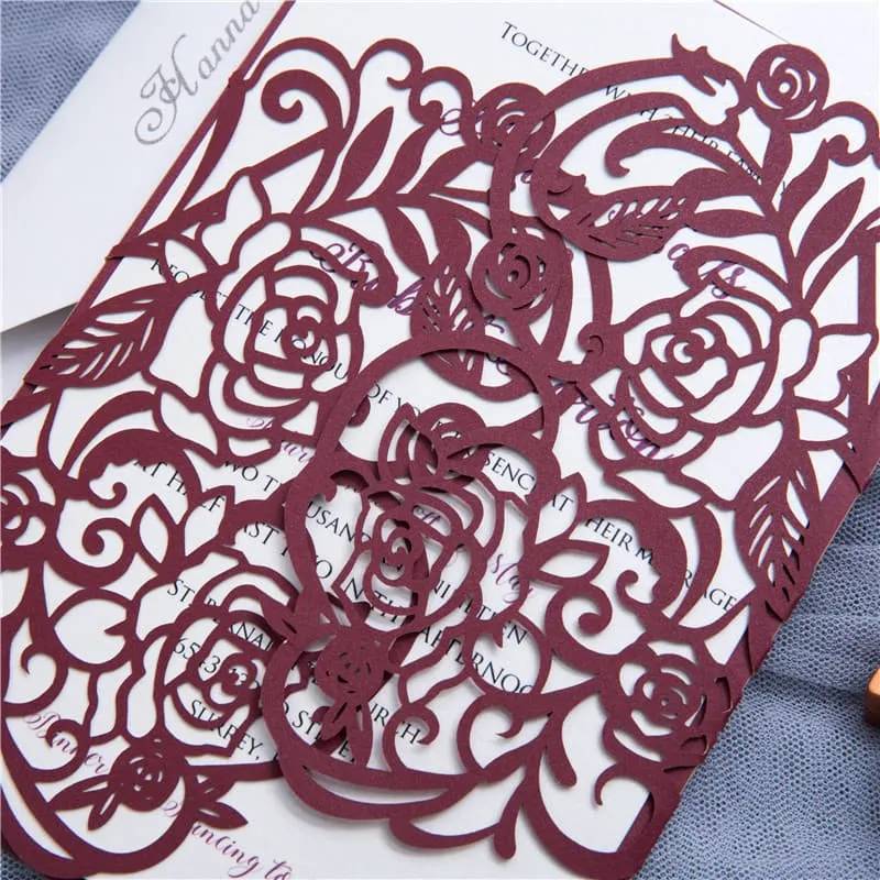 Ivory Lace Tri-Fold Laser Cut Pocket Wedding Invitation
