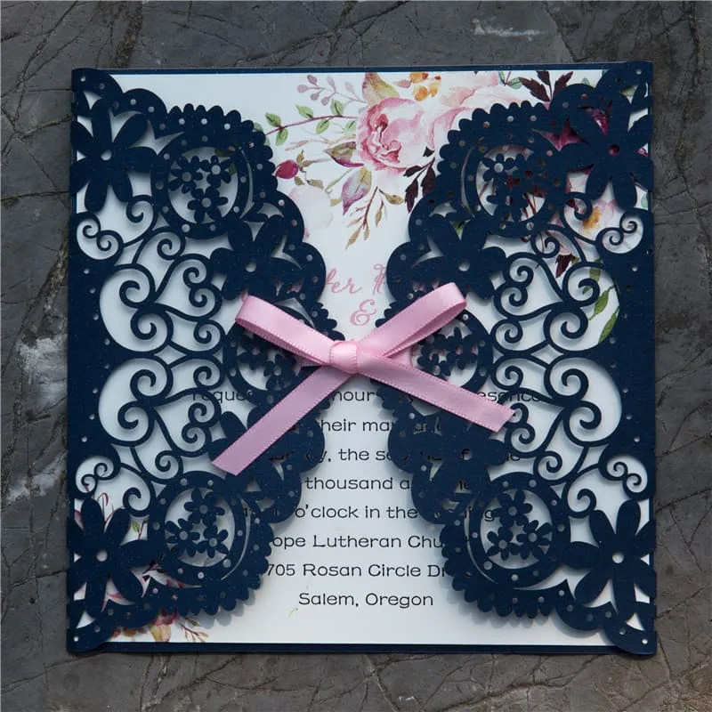 Metallic Gold Laser Cut Pocket Wedding Invitation