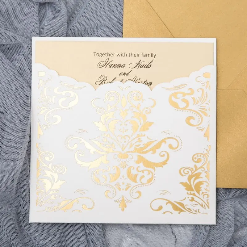 Rustic Lace Glittery Laser Cut Wedding Invitation