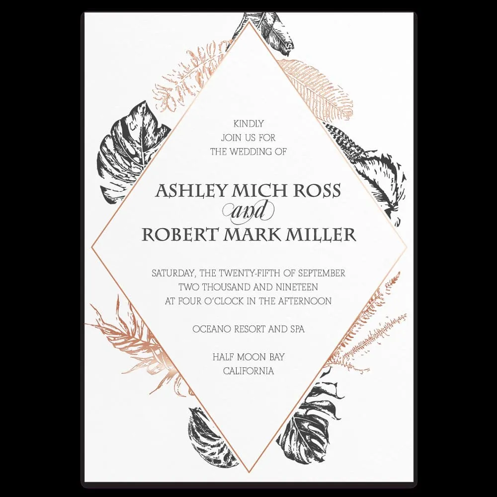 Copper Leaves Foil Fancy Luxury Wedding Invitation