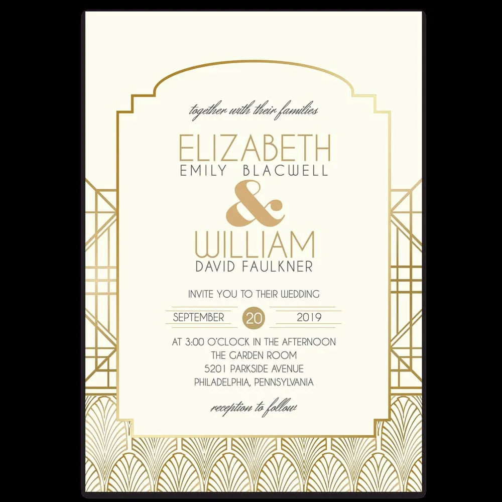 Golden Carvings Foil Fancy Luxury Wedding Invitation