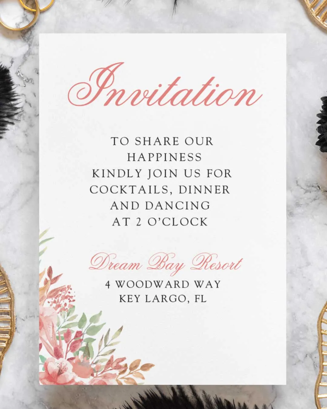 Pink Flowers Simple Flat 5x7 Wedding Invitation