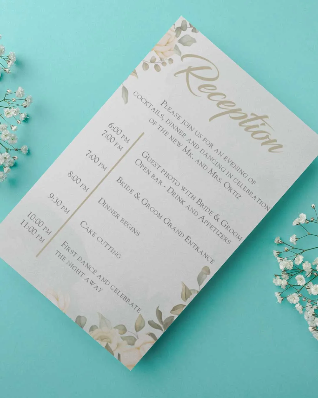 Rustic Floral Simple Flat 5x7 Wedding Invitation