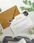 Refined Black Floral Simple Flat 5x7 Wedding Invitation
