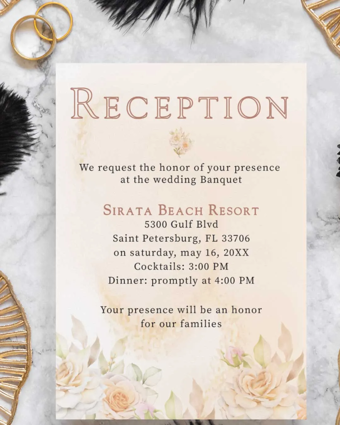 Elegant Brown Leaves Simple Flat 5x7 Wedding Invitation