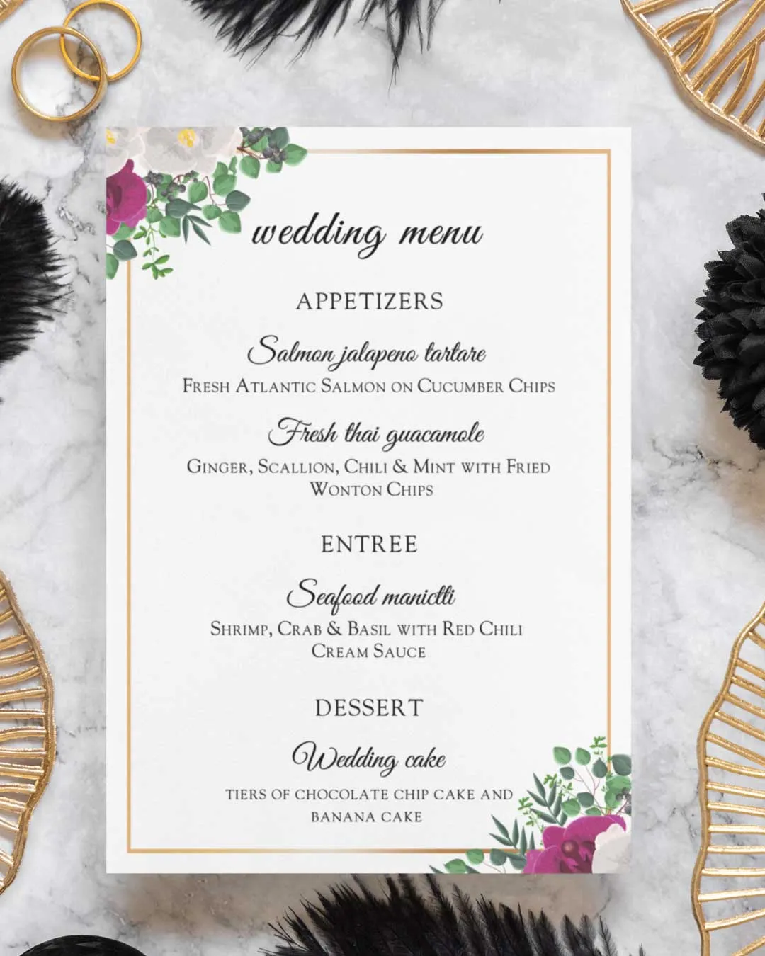 Purple And White Flowers Wedding Menu Cards