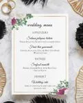 Purple And White Flowers Wedding Menu Cards