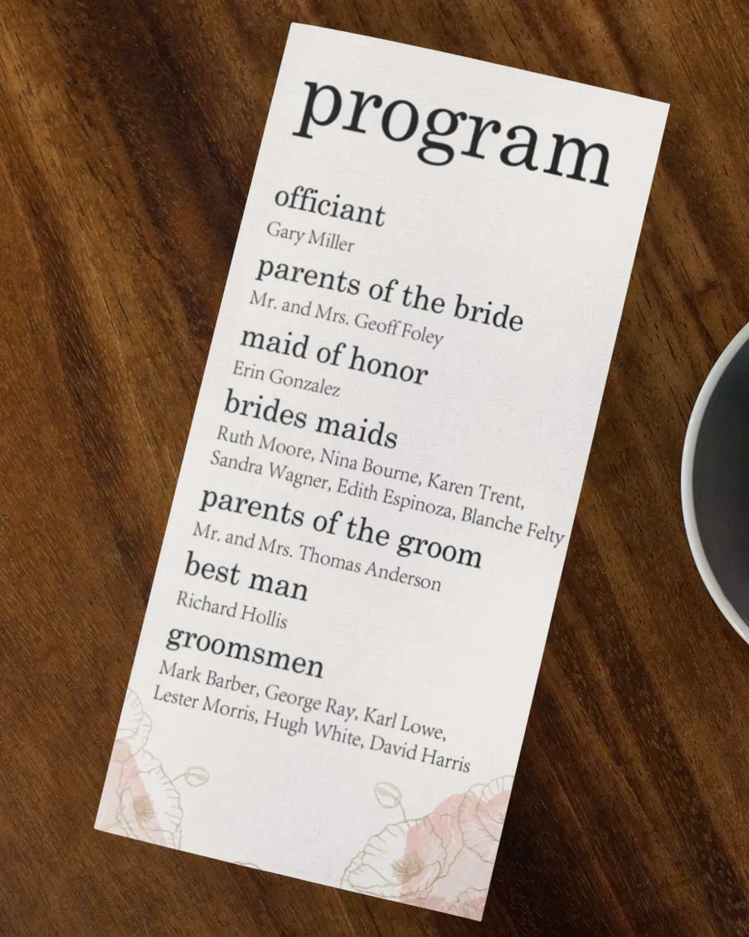 Floral Shades Wedding Program Cards