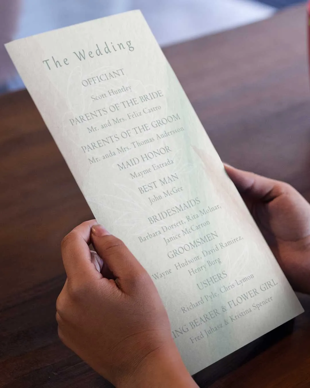 Glowing Beauty Wedding Program Card