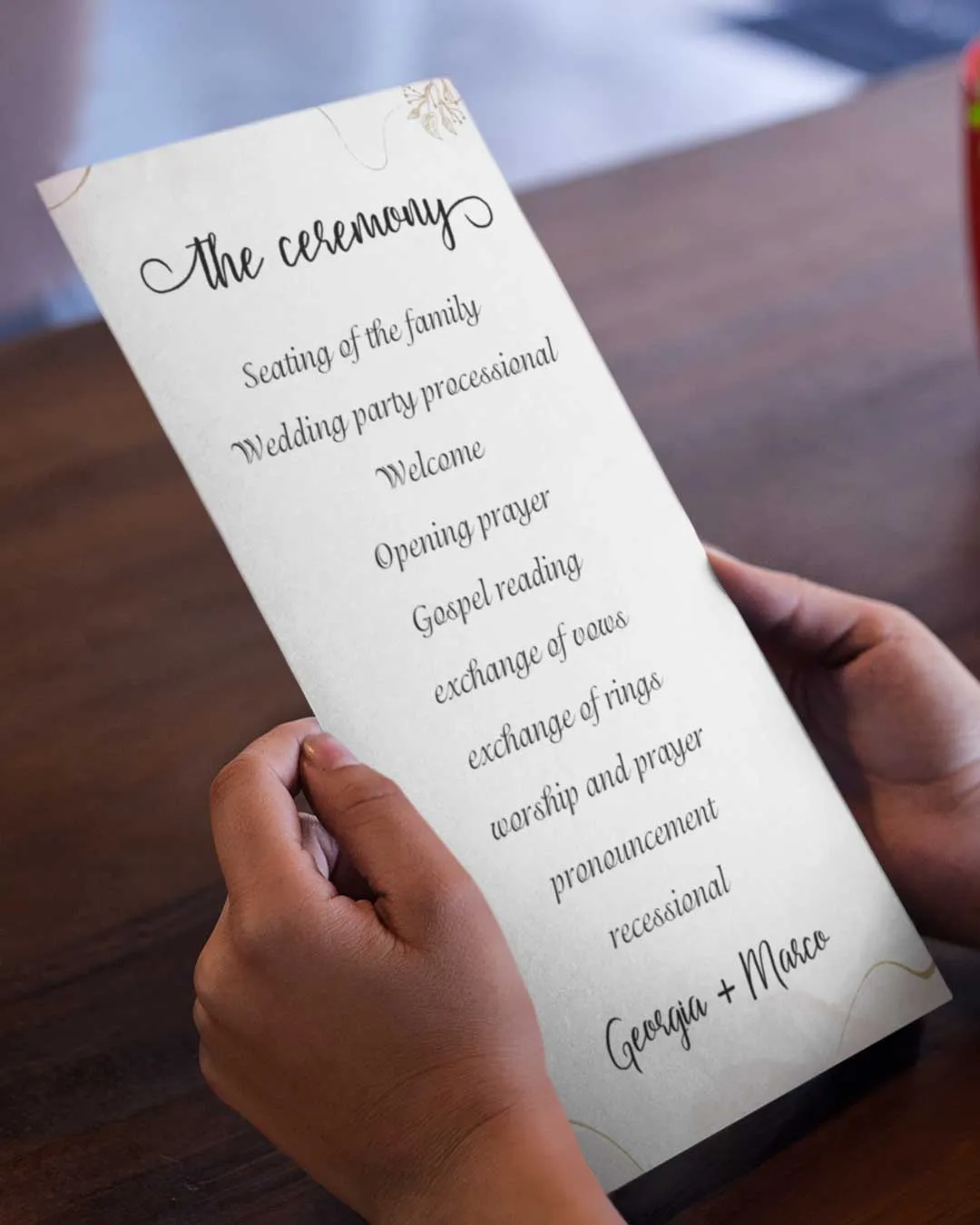 Leaves And Wavy Shapes Wedding Program Cards