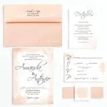 Coral Peach Strokes Spanish & English Elegant Wedding Invitation
