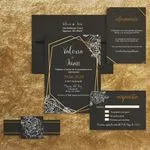 Gold Geometric and White Floral Spanish & English Elegant Wedding Invitation