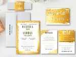 Golden Brush Strokes Spanish & English Elegant Wedding Invitation
