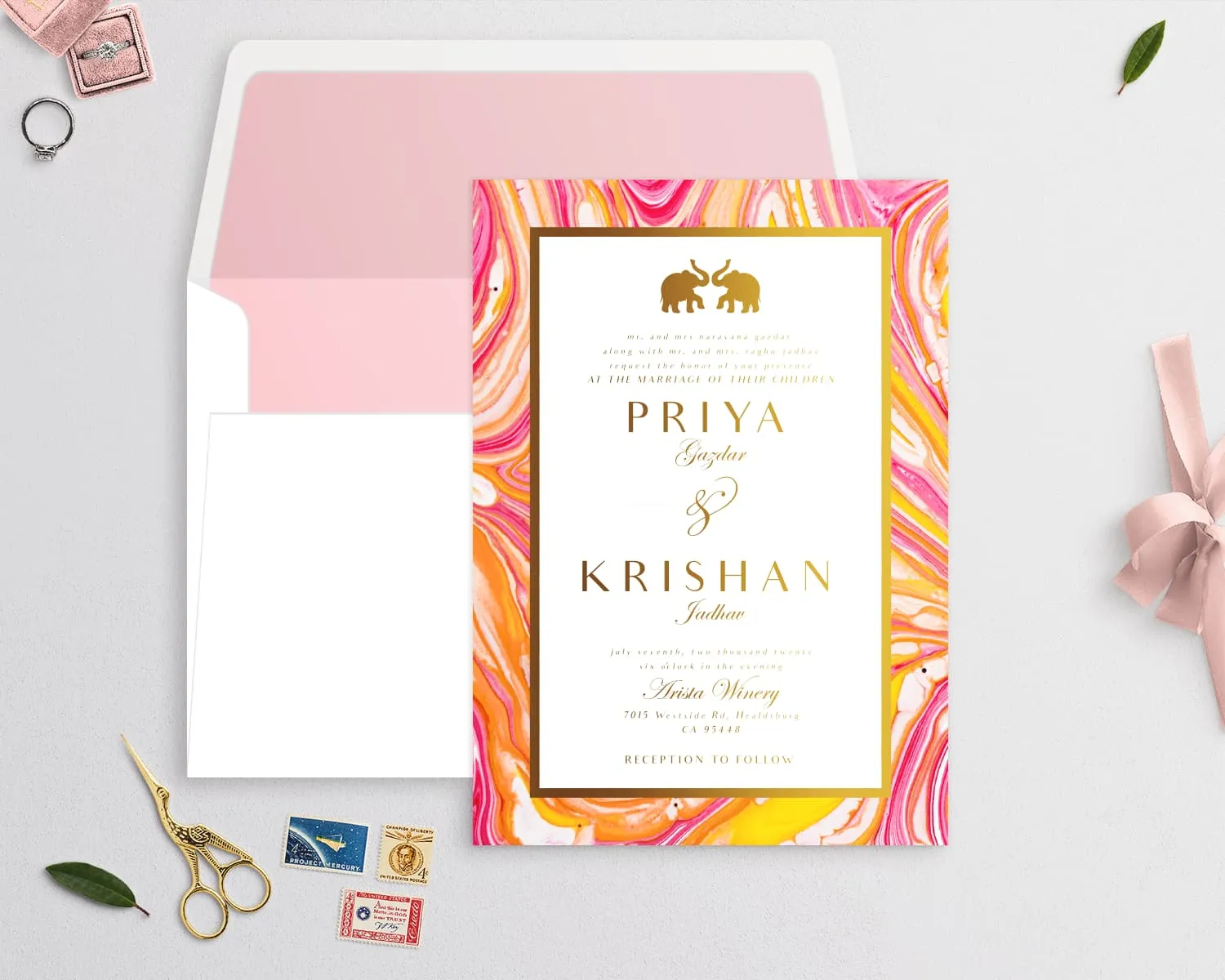 Indian Gold Marble Elegant Wedding Invitations